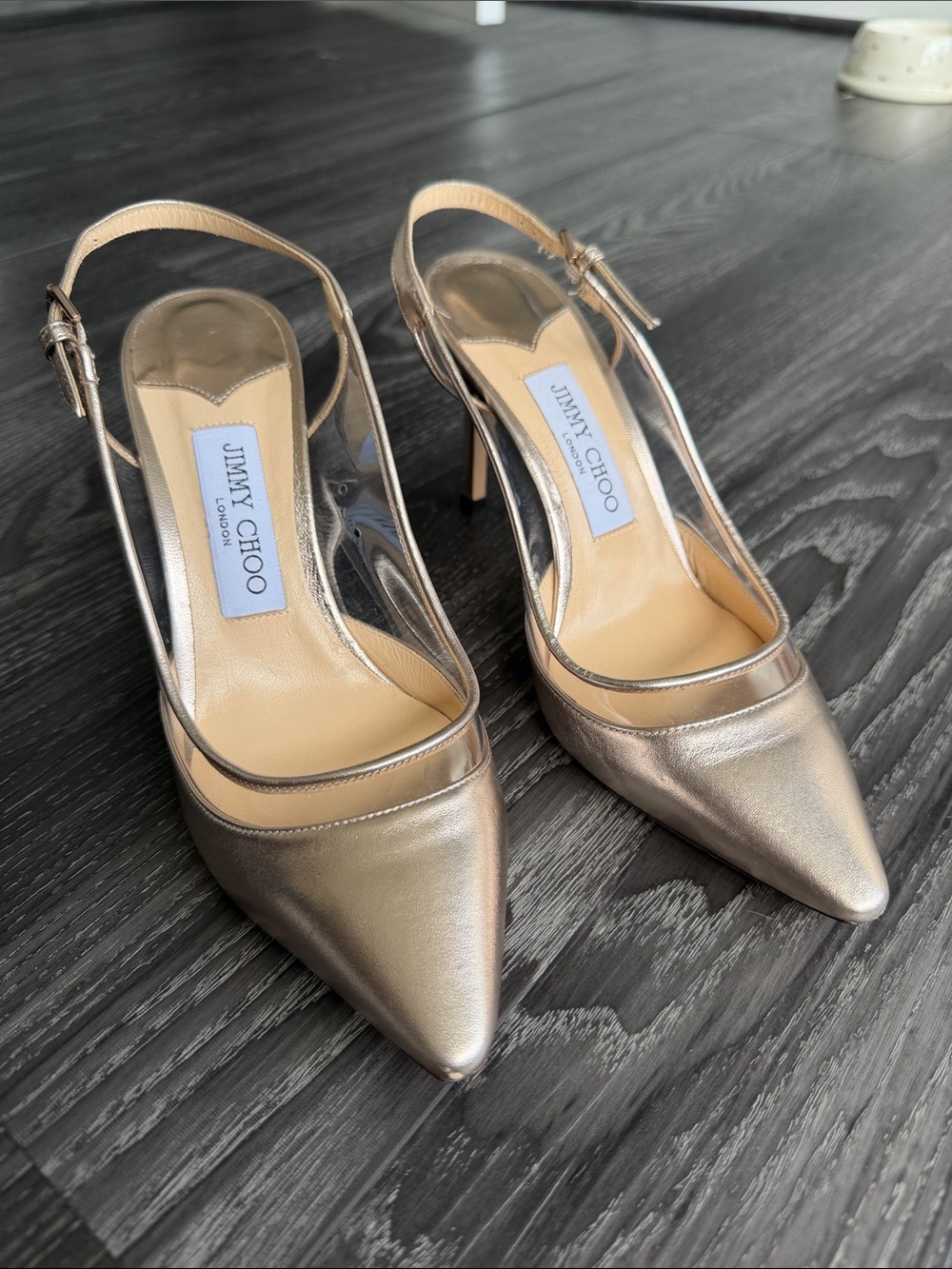 Jimmy Choo Silver Metallic Slingback Pointed-Toe Heels
